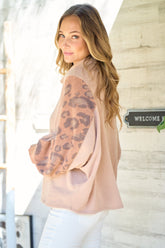 Hailey & Co Women's Leopard Sleeve Color Block Knit Top - Mock Neck, Relaxed Fit